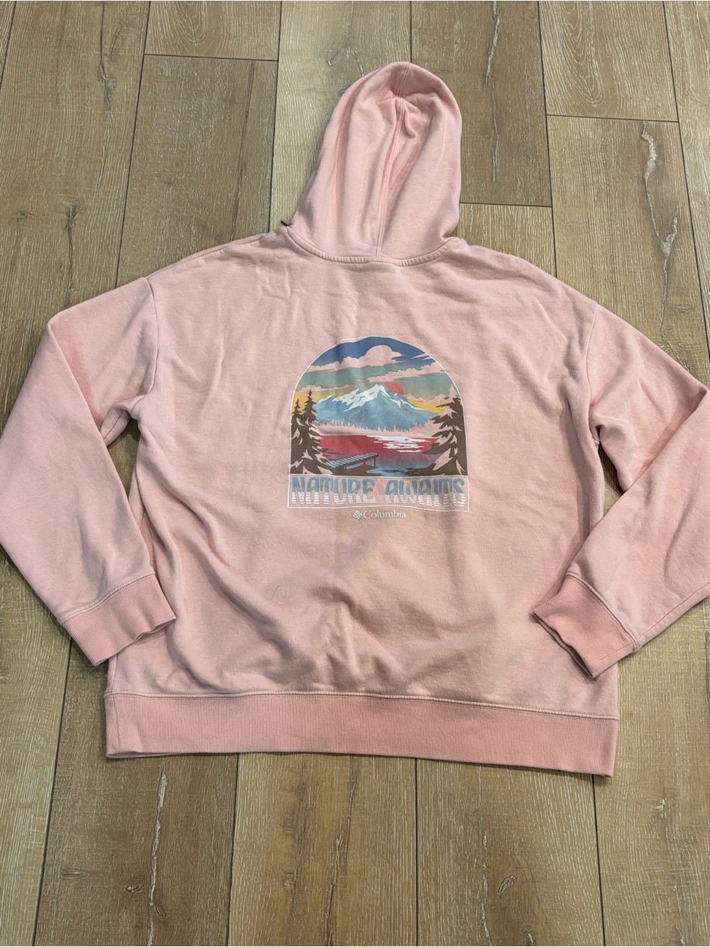 Columbia Nature Awaits Graphic Hoodie Women’s Large Pink Fleece Lined Pullover - Picture 3 of 6